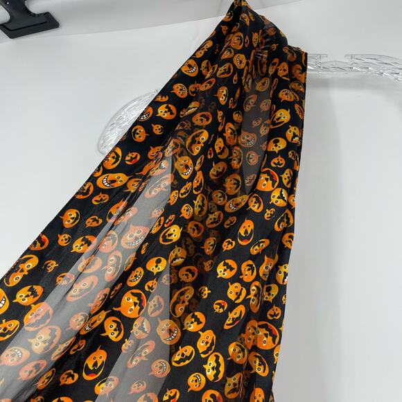 Classic Halloween Pumpkin Face Scarf Black Orange Traditional Spooky Witchcore - Picture 8 of 15